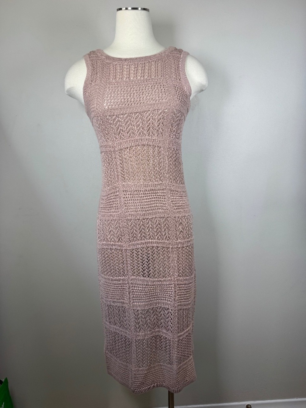 Sleeveless Open-Knit Swim Coverup in Blush Pink Small